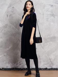 PUKKA蒲女装2017春夏新品过膝连衣裙