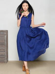 玛希露女装蓝色收腰连衣裙
