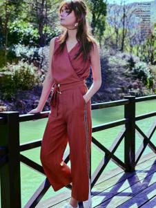 青葵女装新品焦糖色连体阔腿裤