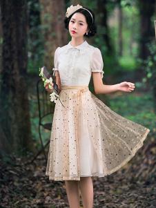 筱姿女装新品白色蕾丝欧根纱裙装