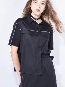 地素女装新品黑色休闲衬衫套装
