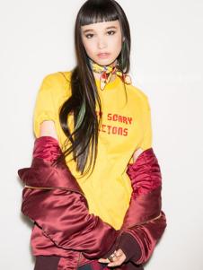 地素女装新品亮黄色个性T恤