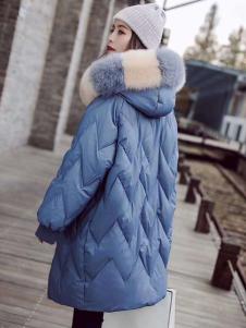 美兰娇丽蓝色韩版羽绒服