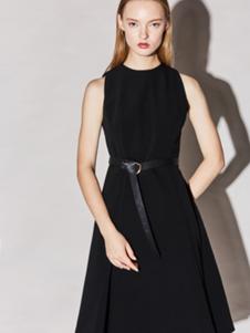 Miss Doris女装黑色无袖连衣裙