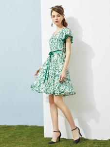 澜茨女装绿色修身连衣裙