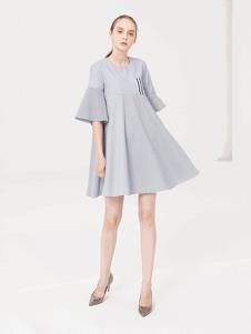 LUJOE女装蓝灰色宽松连衣裙