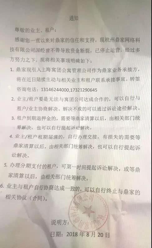 杭州鼎家破产  长租公寓爆仓