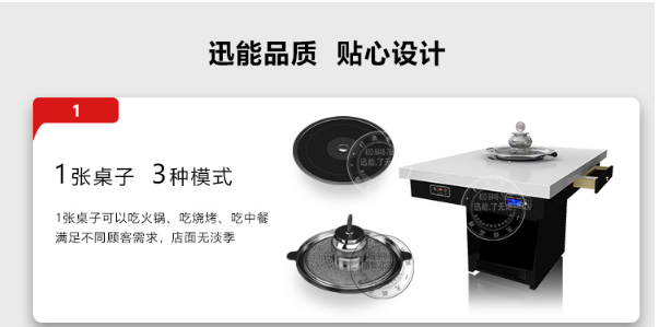 湖南长沙么子烤肉集成一体式亚光黑无烟涮烤桌体